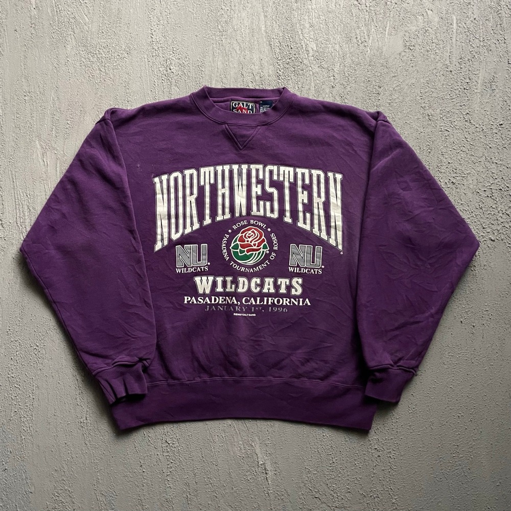 Vintage Northwestern Rose Bowl Sweatshirt Mens Large Purple 90s Galt Sand